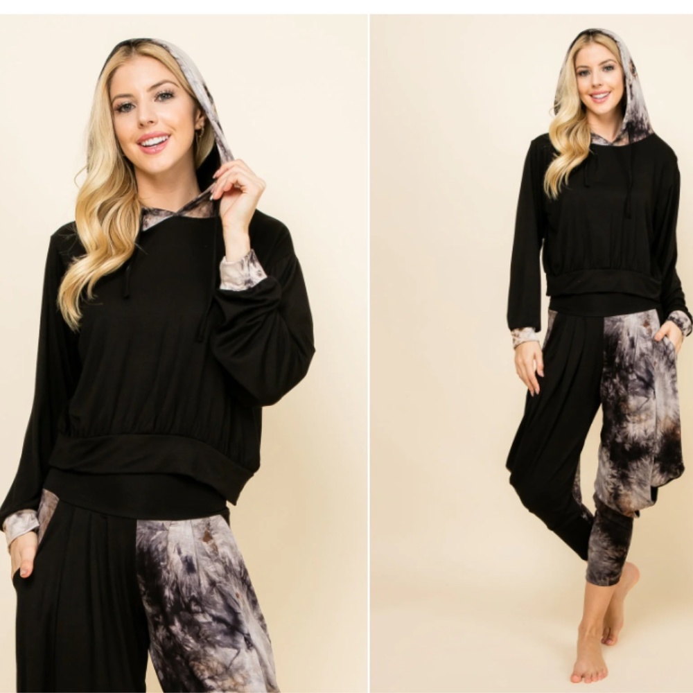 Kooniez Hoodie - Black Tie-Dye Patchwork